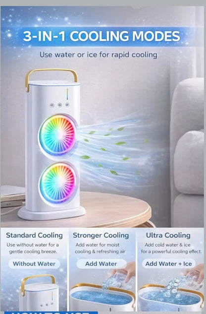 ❄️ Dual Turbo Cooling Fan – Portable Double-Blade Air Cooler with LED & Remote Control