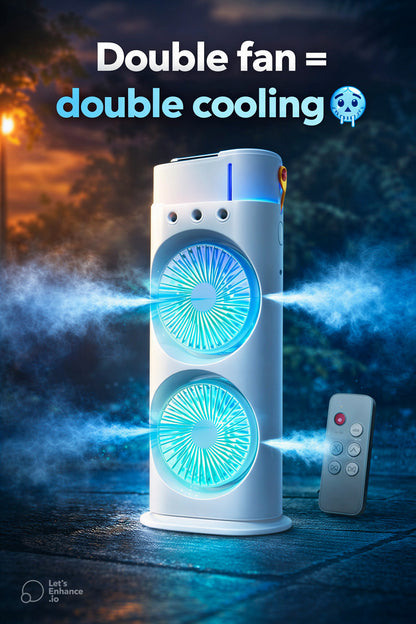 ❄️ Dual Turbo Cooling Fan – Portable Double-Blade Air Cooler with LED & Remote Control